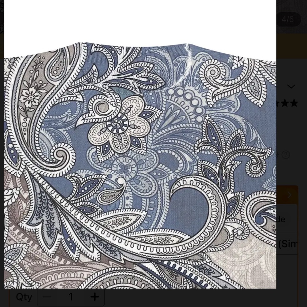 Blue Gray Paisley Statement Sweater Crewneck Allover Print - Picture 7 of 16